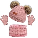 beifon Kinder Wintermütze Schal Handschuhe Mädchen Set Kindermütze Strickmütze Kinder Mütze...