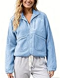 TIQOJE Damen-Fleecejacke mit Ösen, Spitzendetail, warme lässige Oberbekleidung, Sherpa-Mantel mit...