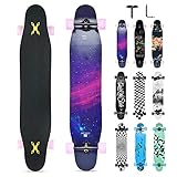 Opurtdor Longboard 118CM Profi Skateboard Komplettes Cruiser Trick 8 Etagen Ahornholz Wood Schwarzes...