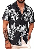 APTRO Herren Hemd Hawaiihemd Kurzarm Hemd Freizeit Urlaub Hemd Reise Shirt Sommer Hemd Blatt Schwarz...