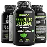 Green Tea Extreme - 180 Kapseln - 1370 mg Grüner Tee Extrakt pro Tagesdosis - 95% Polyphenole & 45%...