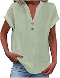 Bluse Damen Elegant Leinenbluse Sommer locker Baumwolle Leinenbluse Button Down Henley V-Ausschnitt...
