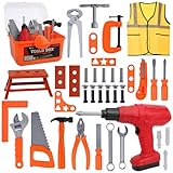 REAQUE Werkzeugkoffer Kinder, 48 Stück Spielzeug-Werkzeugset für Jungen Mädchen ab 3-7 Jahre,...