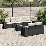 Yunovire 9-TLG. Garten-Sofagarnitur mit Kissen, Schwarz Poly Rattan, Modulares Outdoor Lounge Set...