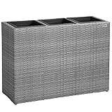 Casaria® Blumenkasten 3 Innentöpfe Polyrattan Herausnehmbar Wasserablauf Outdoor Rechteckig...