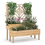 COSTWAY Blumenkasten mit Spalier aus Tannenholz, Gartenspalier mit 2 Rankkästen, Pflanzkasten für...