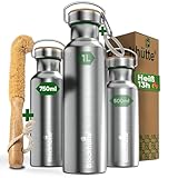 Blockhütte Premium Edelstahl Trinkflasche isoliert I 750ml I mit Naturborsten Bürste I...