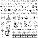 COLOFALLA 3 Blätter 90+ Temporäre Tattoos - 2 Wochen Schriftzug zum Aufkleben, Fake Klebetattoos,...