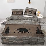 Bettwäsche 155x220 Rustikale Hütte - Bär Tier Landhaus Bettbezug 155x220 3 teilig,...