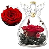 Yamonic Geburtstagsgeschenk für Mama, Geschenk Oma, Ewige Rose,Glas Engel Figuren mit Echter Roter...