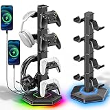Gaming Deko Controller Halter & Headset Halterung mit 2 USB Anschlüssen, Kopfhörer Halter für...