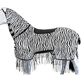 Marengos - Zebra Fliegenausreitdecke mit Fransen – Pferdedecke m. Sattelausschnitt & Halsteil –...