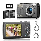 Digitalkamera 4K 64MP mit 32GB SD Karte, Autofokus 18X Digitalzoom Kompaktkamera für Reisen Familie...