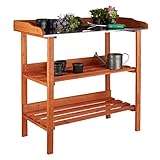 Relaxdays Pflanztisch, Holz, Metallplatte, 3 Ebenen, Arbeitsplatte Gewächshaus, HBT: 87,5 x 91,8 x...