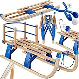tectake® Schlitten klappbar, Holzschlitten mit Rückenlehne, Kinderschlitten, Faltbarer Schlitten,...