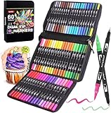Lyuvie Filzstifte Set, 60 Farben Pinselstifte Aquarell Brush Pen Set für Kinder, 2 mm und 0,4 mm...