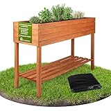 TTL GARDEN Balkon Hochbeet XL 120x40x80cm aus Holz - Pflanzkasten & Blumenkasten mit Ablageboden &...