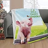 JUZGTSIT Überwurfdecke mit niedlichen Schweinen mit Gänseblümchen, lustiges Schwein,...
