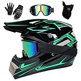 UIGJIOG Downhill Motorradhelm Kinder, Helm Set Herren ATV Motorradhelm D.O.T Zertifizierter Helm Mit...