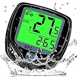 SPGOOD Fahrradcomputer Kabellos,19 Funktionen IP54 wasserdichte mit Hintergrundbeleuchtetem Display...