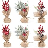 6 Pcs Mini Weihnachtsbaum Tischdekorationen, 20cm Kleine künstliche Bäume mit roten Beeren Kiefer...