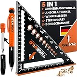 5-in-1 Zimmermannswinkel Winkelmesser Anschlagwinkel - Inkl. Tieflochmarker - Aluminiumwinkel mit...