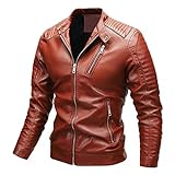 Leather Jacket für Männer Kunstlederjacke Innenfleece Sweatjacke Male Fleecejacke Motorrad...