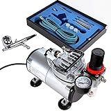 Timbertech Airbrush-Set mit Kompressor, Double Action-Airbrush-Pistole und Zubehör (Düsen,...