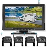 Rückfahrkamera Kabellos Set, 10,1 Zoll Monitor, 4 Rückfahrkameras mit IP68 Wasserdicht,...