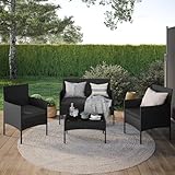 STEELSØN Polyrattan Gartenmöbel Set 4 TLG Thalora, Balkonmöbel Set Ink. 2er Sofa, 2 Stühle,...