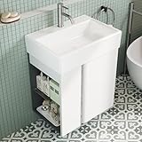 BRIDGE BENO 50 cm Badezimmerschrank Mit Keramikwaschbecken Für Gäste-Wc, Kompakte Möbel Für...