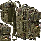 BWuM US Assault Pack Cooper Rucksack + Patch & Flaggen, Größe:Medium (30L), Farbe:Flecktarn