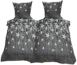 Leonado-Vicenti 4 TLG Winter Fleece Bettwäsche 135x200 Sterne Grau Anthrazit flauschig kuschelig...