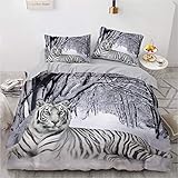 YASMENG Tiger Bettwäsche 135x200 Tiermotiv Schnee Weiß 3D Bettbezug Set Weich Flauschig Mikrofaser...