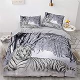 YASMENG Tiger Bettwäsche 135x200 Tiermotiv Schnee Weiß 3D Bettbezug Set Weich Flauschig Mikrofaser...