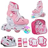 JAMBACH Inline-Skates für Kinder Inliner verstellbar mit Helm und Schoner blinkende Rolle für...