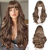 Fulang Hair Lang Braun Wellig Lockige Perücke für Frauen, perücke damen hellbraun, Natürliche...
