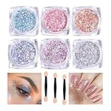 6 Boxen Nagel Glitzerpuder, Glitzerpulver Set mit Schwammbürste, Exquisit Glitzer für Nagelkunst,...