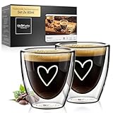 ElbFuchs® Espressotassen Set HERZ [2x 80ml] Doppelwandige Espresso Gläser Set | Thermogläser...