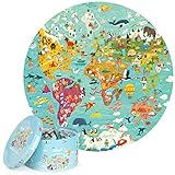 boppi Weltkarte Rundes Puzzle aus 100% recyceltem Karton, 150 Teile mit Tieren für Kinder 3 4 5 6 7...