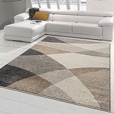 Teppich-Traum Designer Schlafzimmerteppich mit abstraktem Muster | Kurzflor 9 mm | grau beige,...