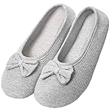 Solshine Damen Baumwolle Geschlossene Hausschuhe Ballerina Slippers T002 Grau L/39/40EU