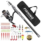 Achort Teleskopangel 1,8m Angelrolle Angelruten-Spule Kombi Set, Angelset Spinnrollen Angelzubehör...