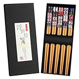 AMFUN 5 Paar Stäbchen Japanisch Chopsticks, Bambus Essstäbchen Wiederverwendbare, Essstäbchen...