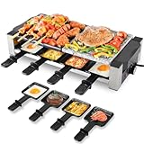 Raclette Grill,Raclette 8 Personen,1200W Grillplatte Tischgrill mit 8 Pfännchen,Stahl Korean BBQ...