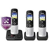 Panasonic KX-TGH723GS Schnurlostelefon mit Anrufbeantworter 3er Set (DECT Telefon, strahlungsarm,...