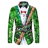 Darringls Herren Weihnachtshemd Funky Christmas Print Weihnachtsmann Langarm Xmas Shirts...