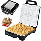 Syntrox Germany 1600 Watt XLC Keramik beschichtetes Waffeleisen für 4 Belgische Waffeln