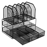 Amazon Basics Schreibtisch-Organizer aus Metallgeflecht, mit Schublade, doppelter Ablage und 5...