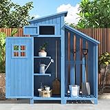 Hommdiy Gartenhaus Holz Gerätehaus Gartenschrank Geräteschuppen Geräteschrank 124x46x174cm Blau